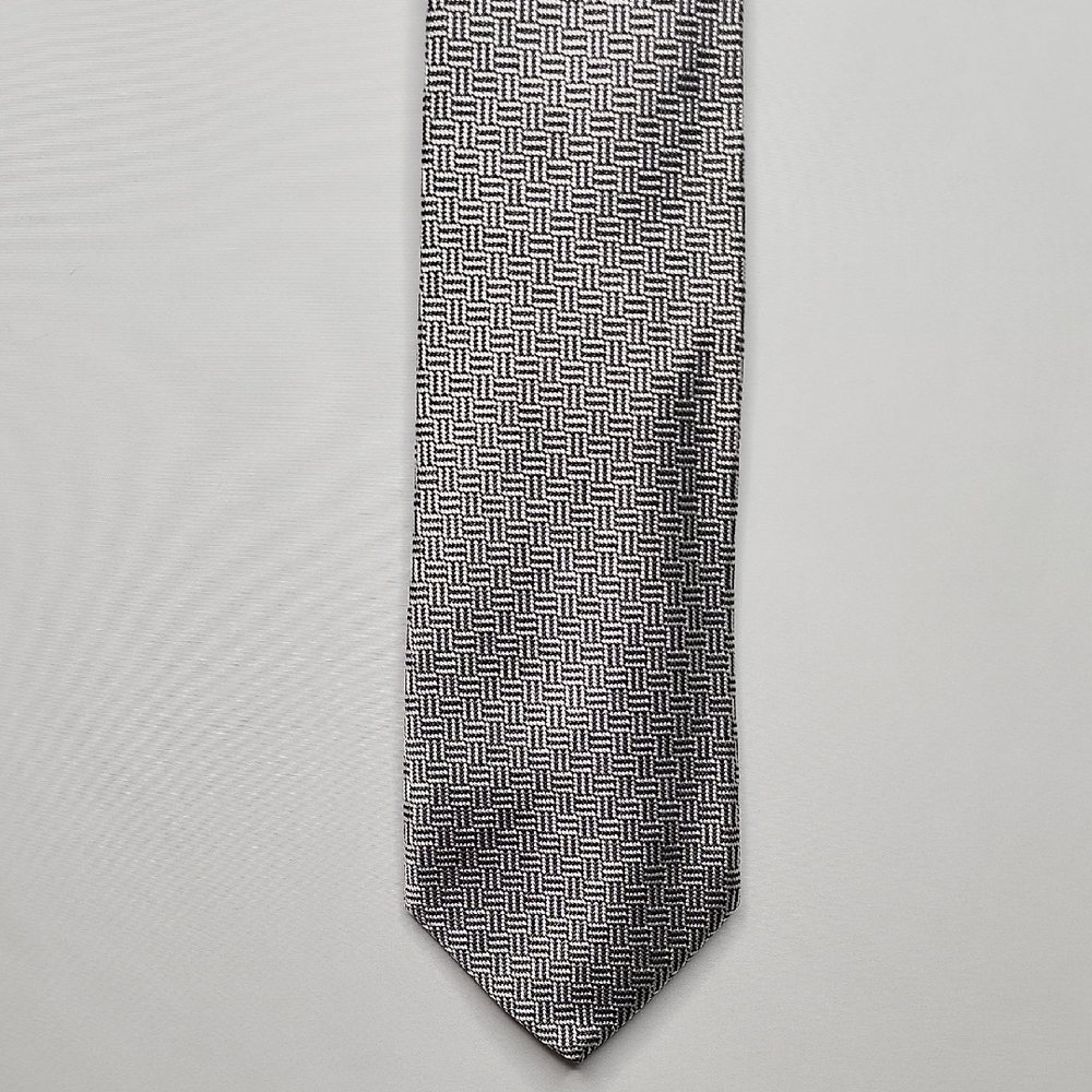 Ben Silver Cravate Black and White Geometric Silk Tie